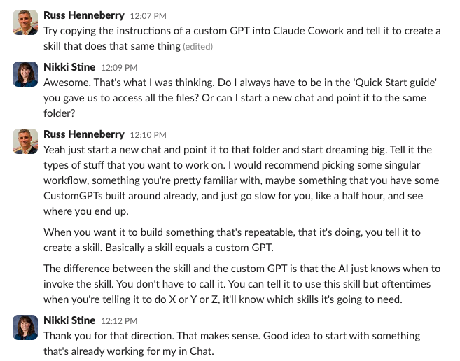 theCLICK Pro Slack community conversation