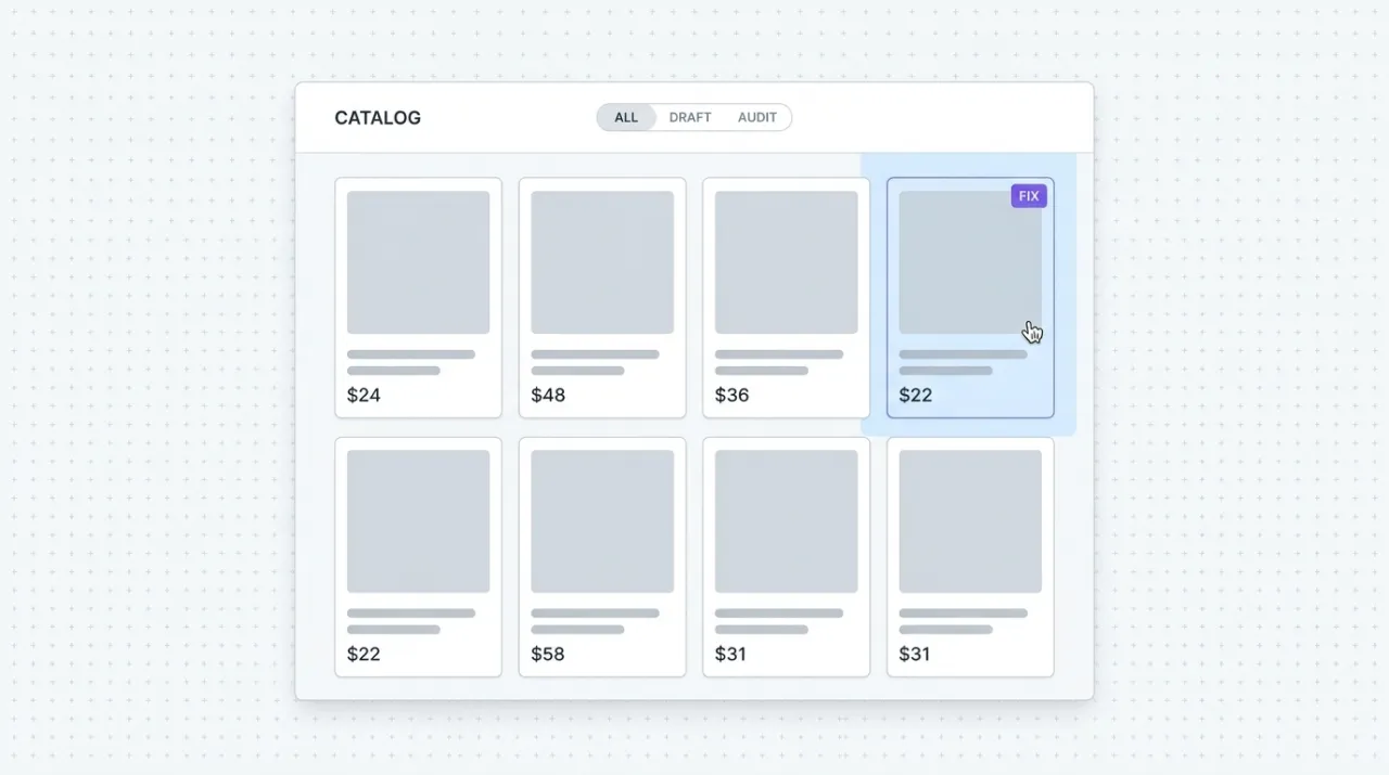 A clean cart-and-checkout interface with a side panel showing line items, quantity controls, and a Shopify checkout link, with abstract conversation bubbles overlaid, representing the Shopify Storefront MCP powering cart-building and policy answers from a Claude conversation.